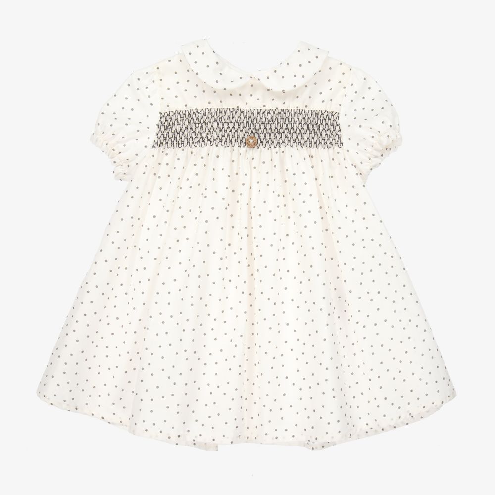 Wedoble - Ivory & Grey Spot Cotton Dress | Childrensalon