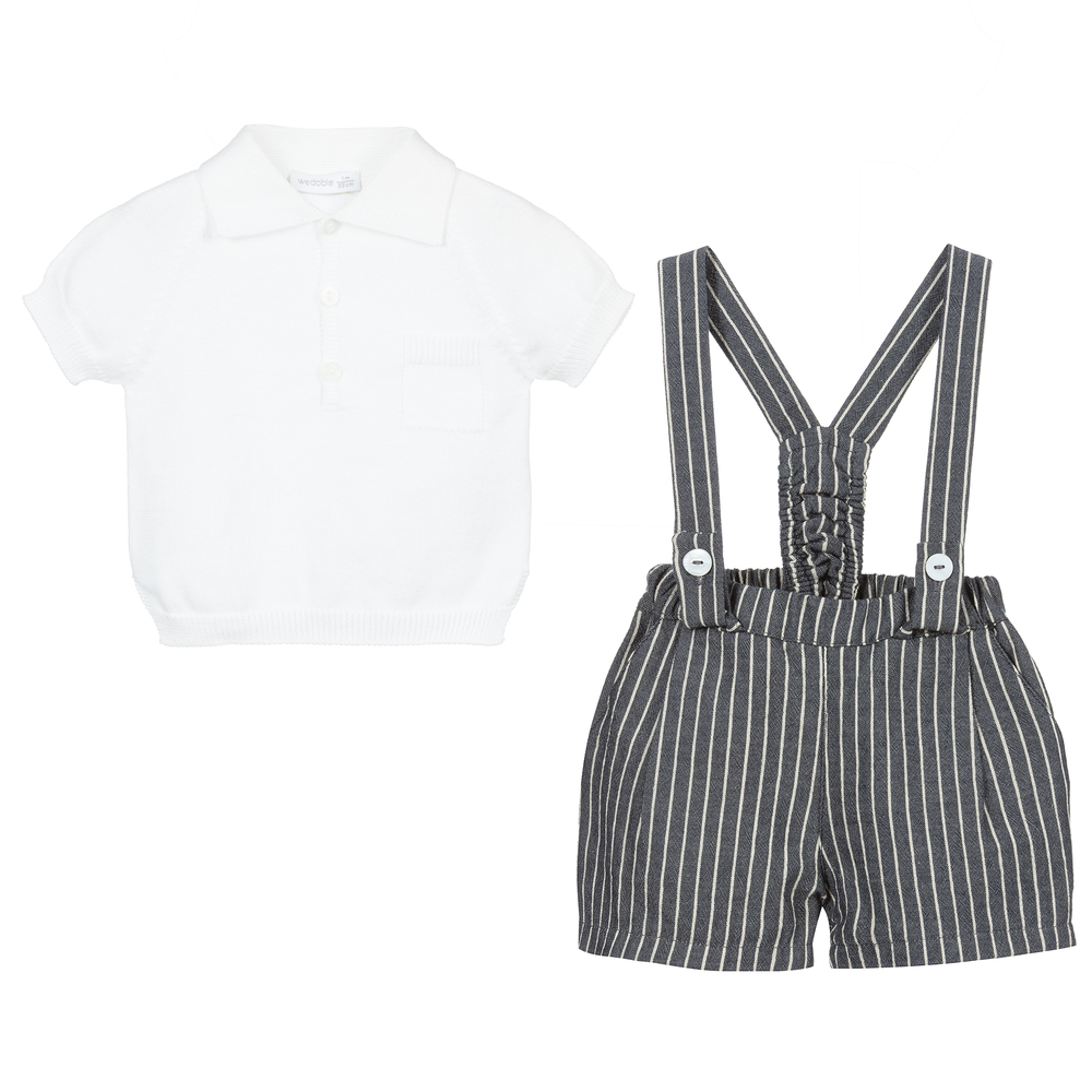 Wedoble-Navy Blue & White Shorts Set | Childrensalon Outlet