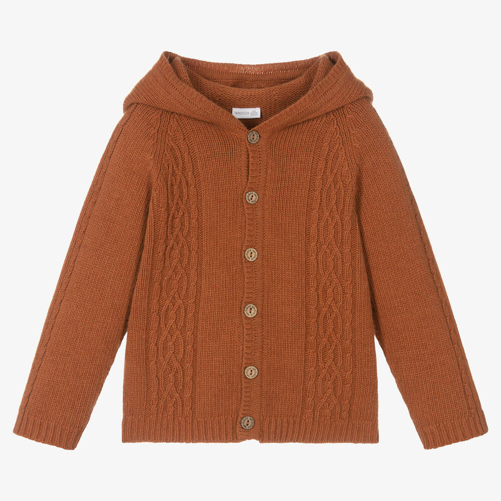 Wedoble - Orange Knitted Hooded Cardigan | Childrensalon