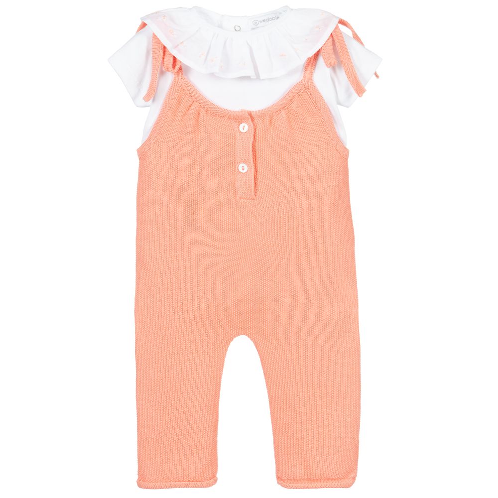 Wedoble - Ensemble salopette orange et blanc | Childrensalon