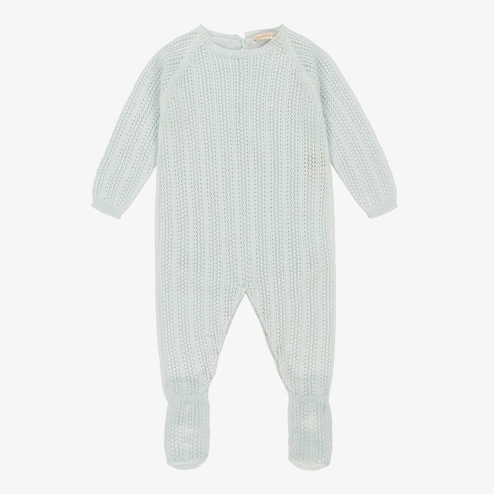 Wedoble - Pale Blue Cotton Knit Babygrow | Childrensalon