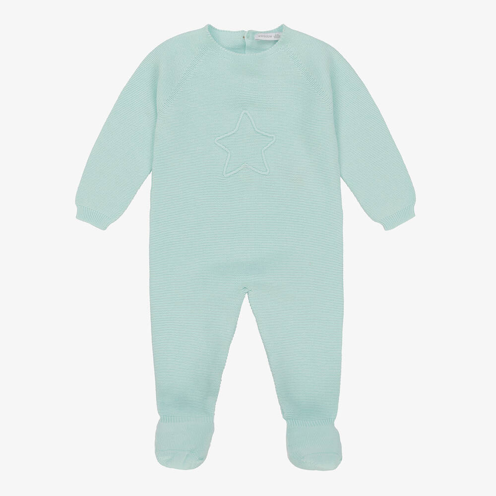 Wedoble-Pale Green Cotton Knit Babygrow | Childrensalon Outlet