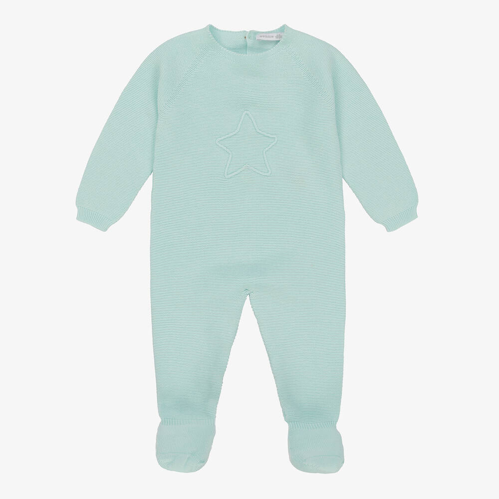 Wedoble - Pale Green Cotton Knit Babygrow | Childrensalon