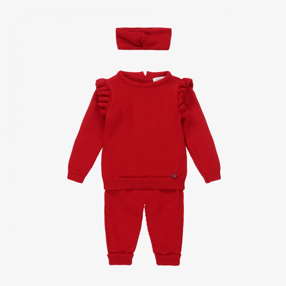 Wedoble-Red Knitted Wool Trouser Set | Childrensalon Outlet