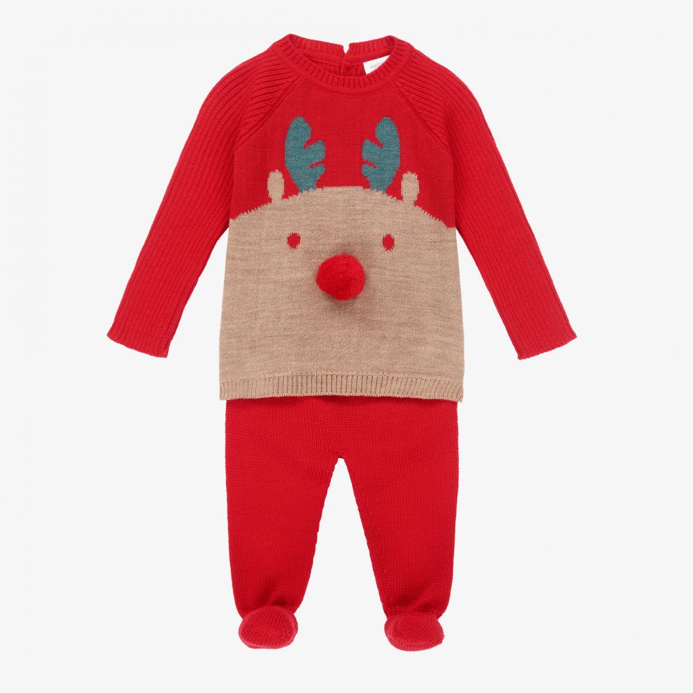 Wedoble-Red Wool Knit 2 Piece Babygrow | Childrensalon Outlet