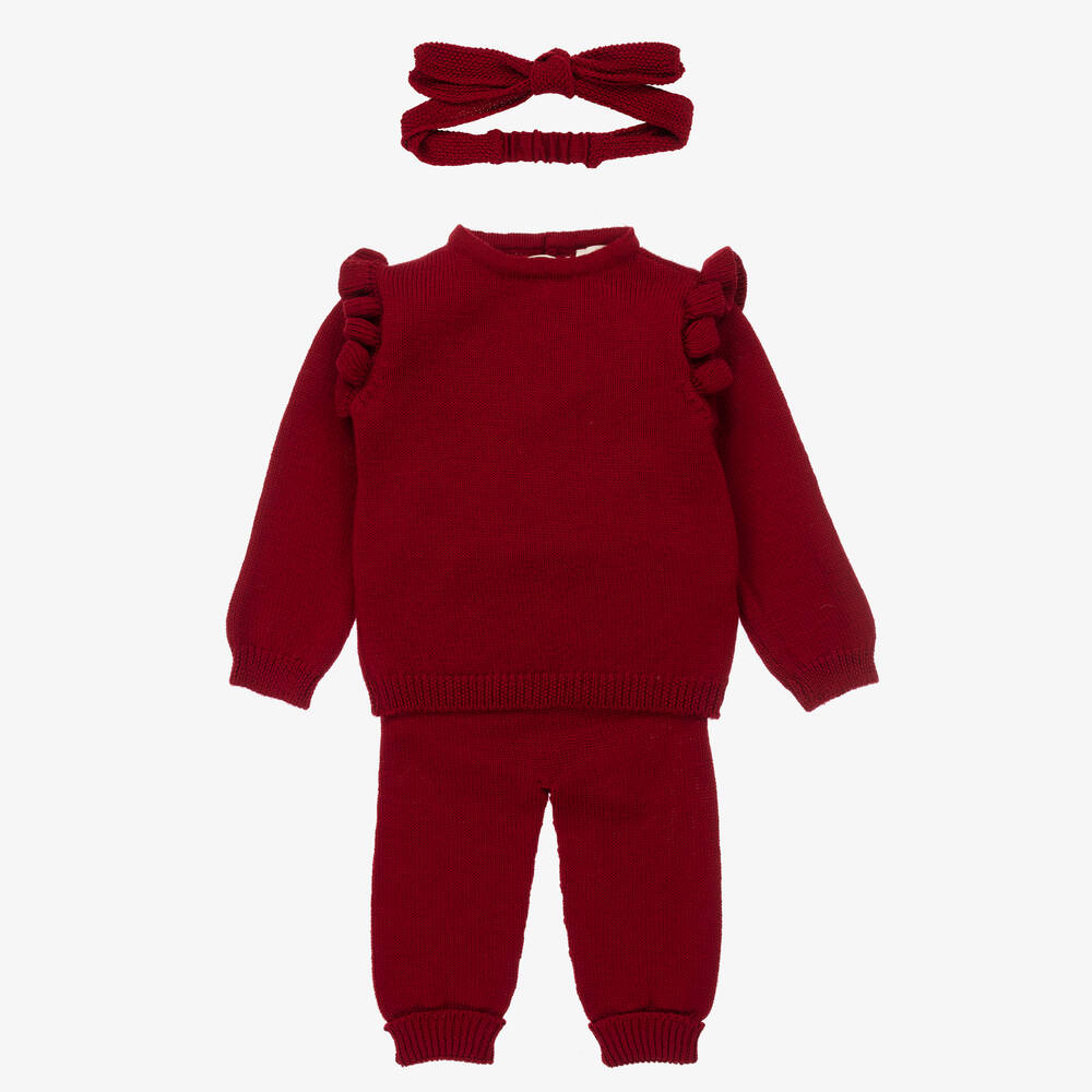 Wedoble-طقم بنطلون صوف محبوك لون أحمر | Childrensalon Outlet