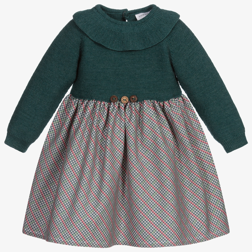 Wedoble-Teal Green Wool Dress  | Childrensalon Outlet