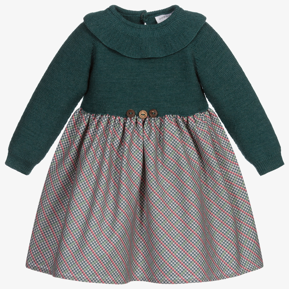 Wedoble - Robe vert bleu en laine  | Childrensalon