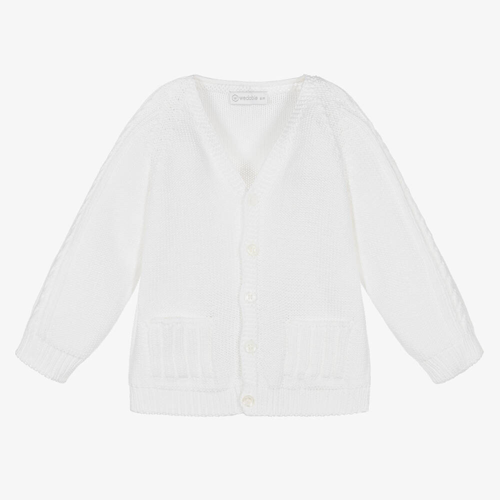 Wedoble - White Cotton Knit Baby Cardigan | Childrensalon
