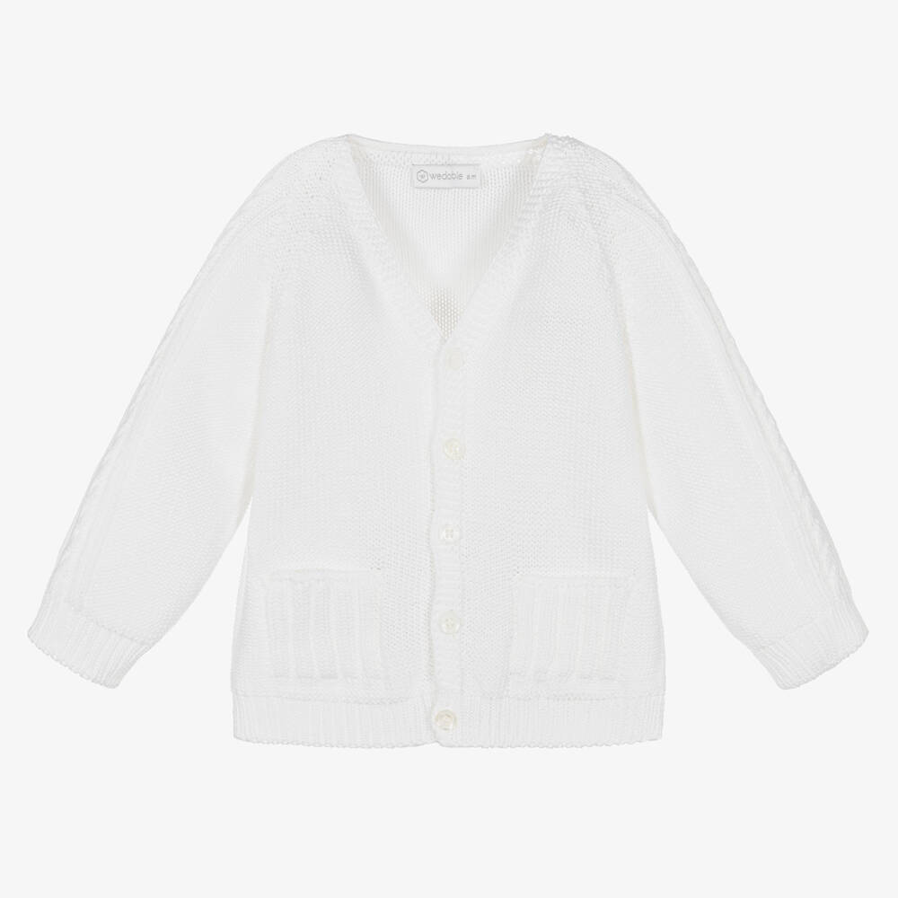Wedoble-White Cotton Knit Baby Cardigan | Childrensalon Outlet