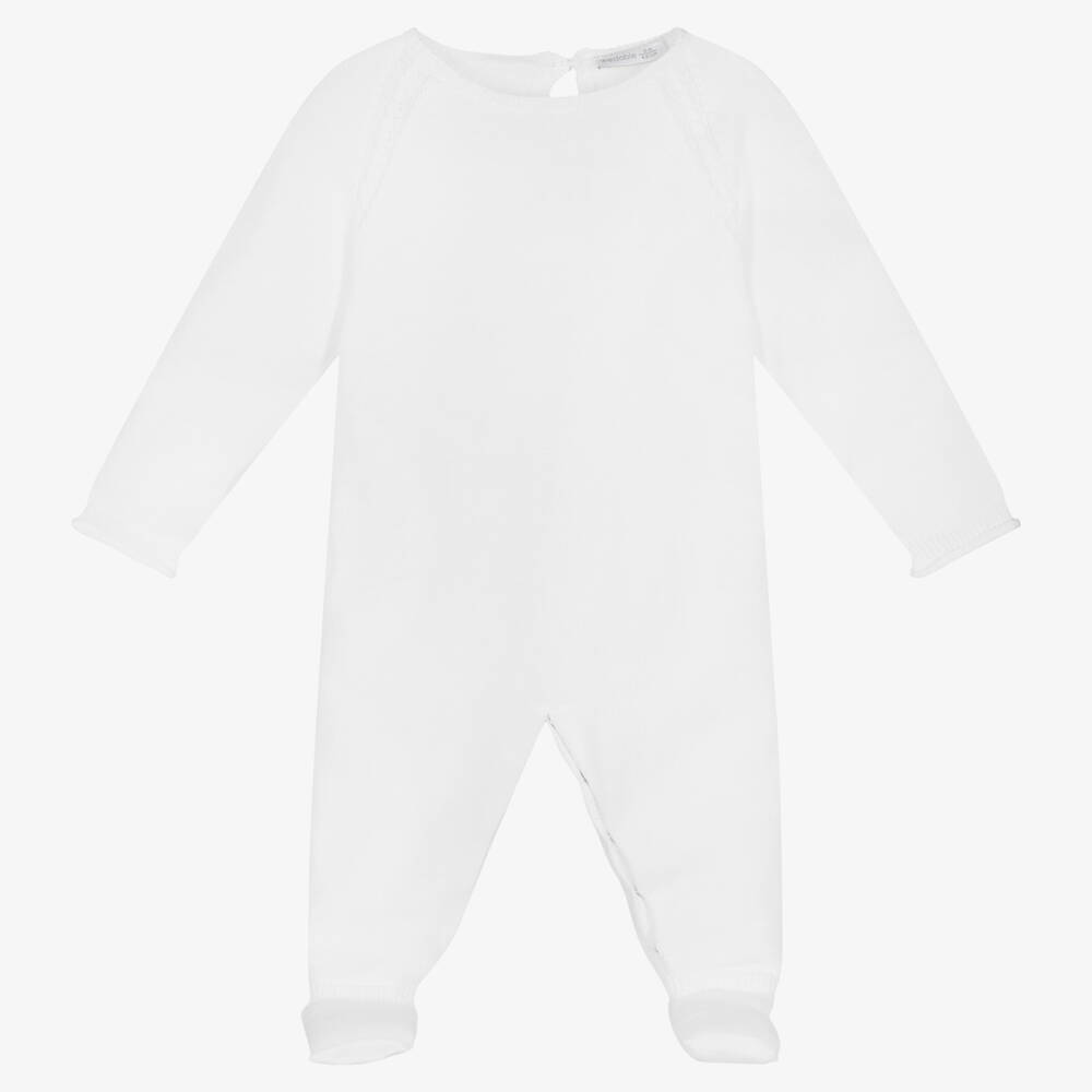 Wedoble - White Knitted Cotton Babygrow | Childrensalon