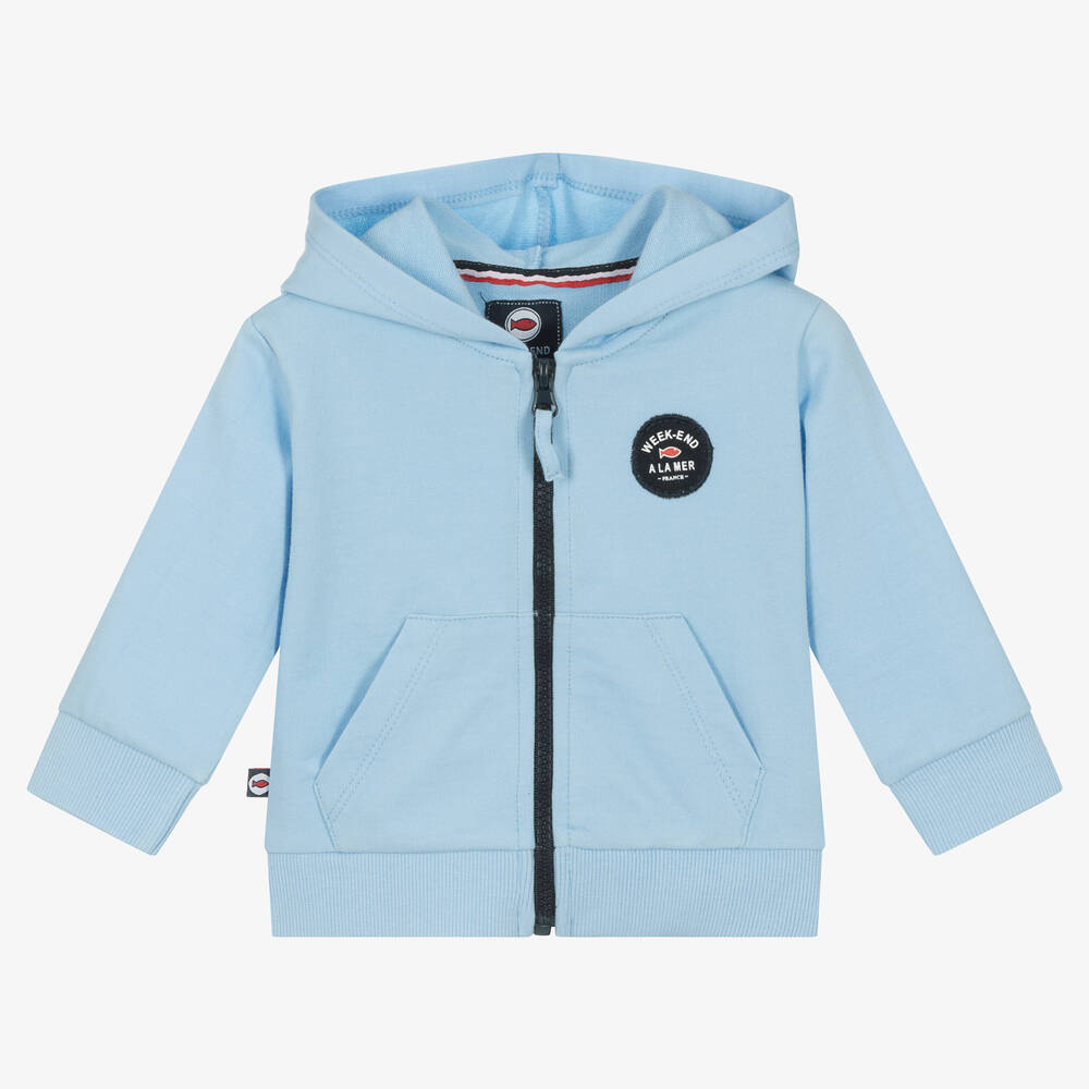 Week-end à la mer - Baby Boys Blue Cotton Zip-Up Hoodie | Childrensalon