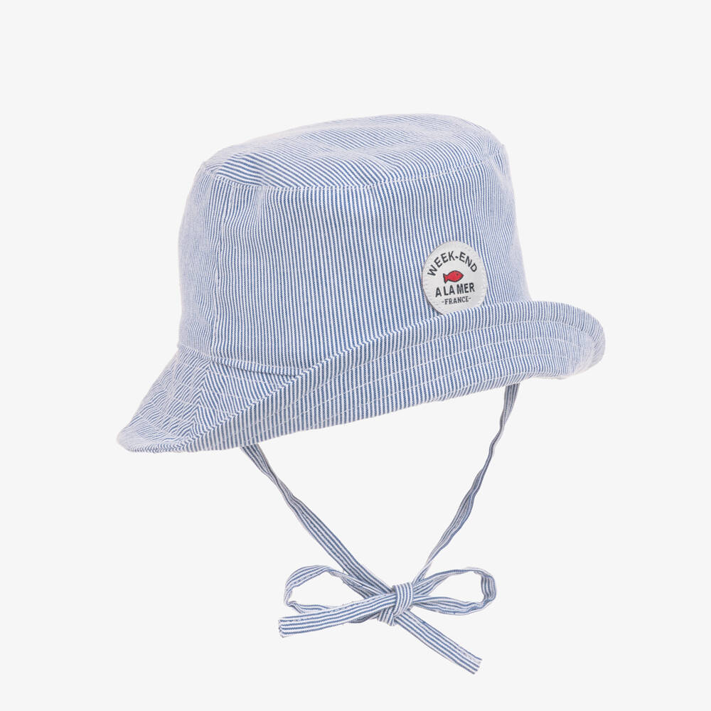 Week-end à la mer-Baby Boys Blue Striped Cotton Sun Hat | Childrensalon Outlet