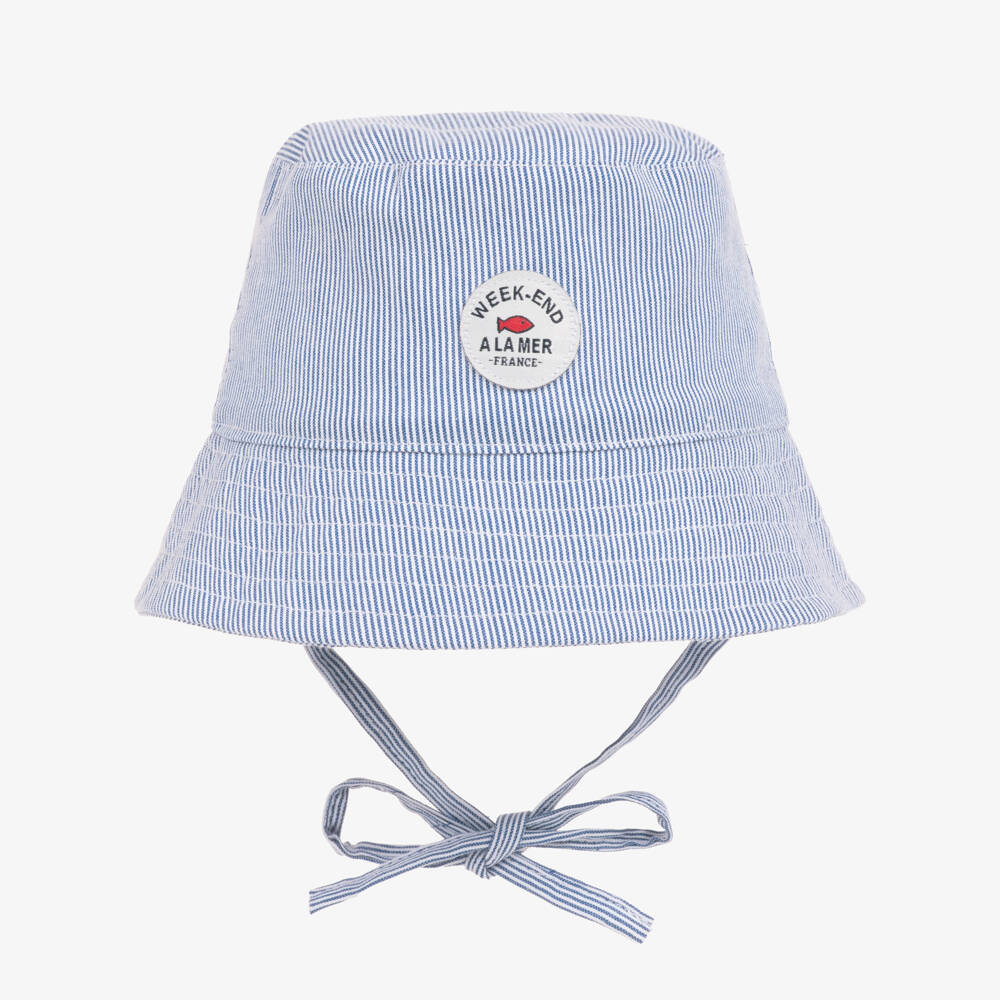 Week-end à la mer-Baby Boys Blue Striped Cotton Sun Hat | Childrensalon Outlet