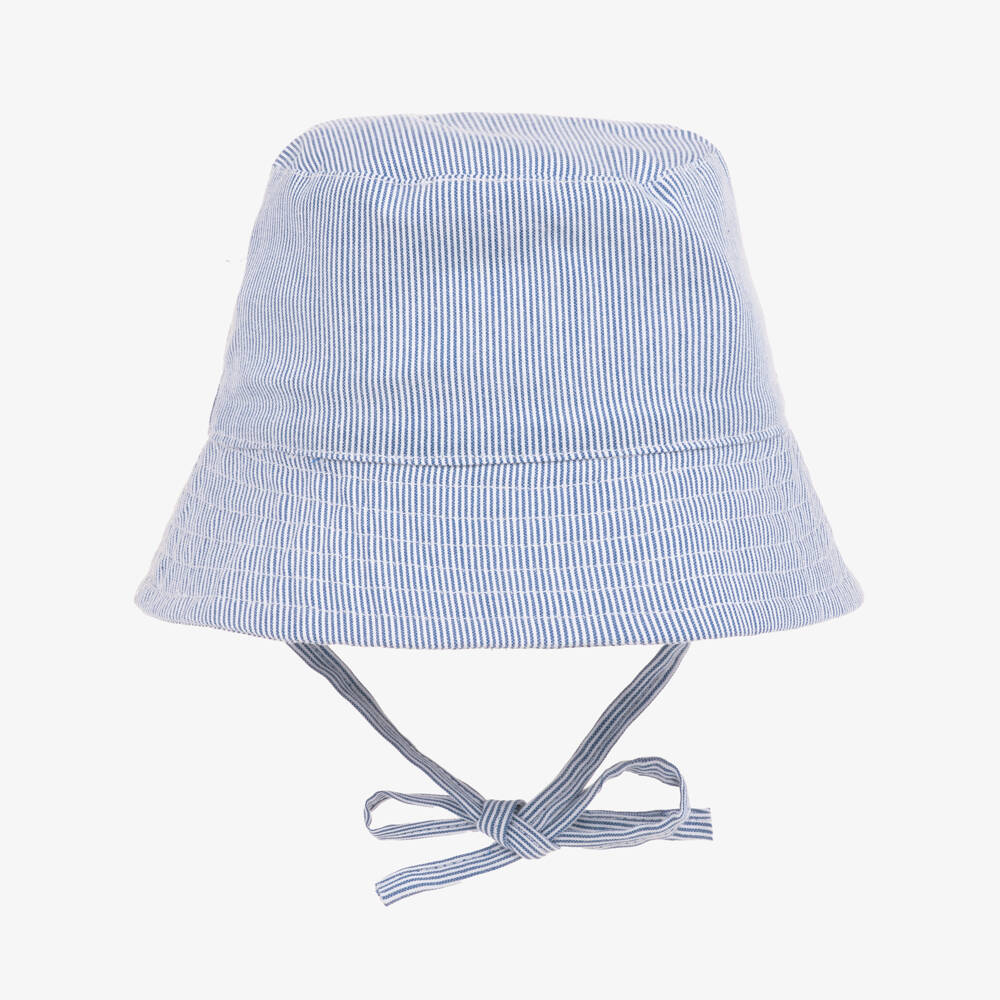 Week-end à la mer-Baby Boys Blue Striped Cotton Sun Hat | Childrensalon Outlet