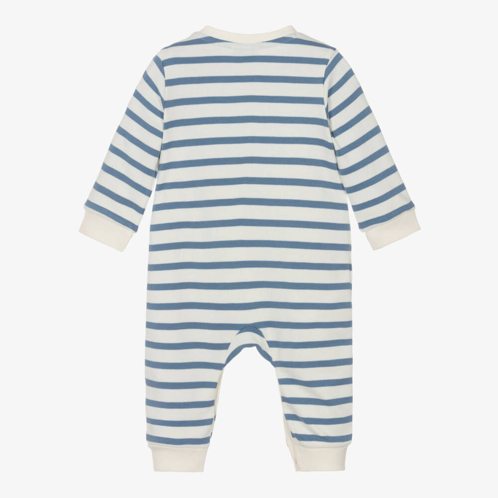 Week-end à la mer-Baby Boys Ivory & Blue Breton Stripe Romper with Seagulls | Childrensalon Outlet