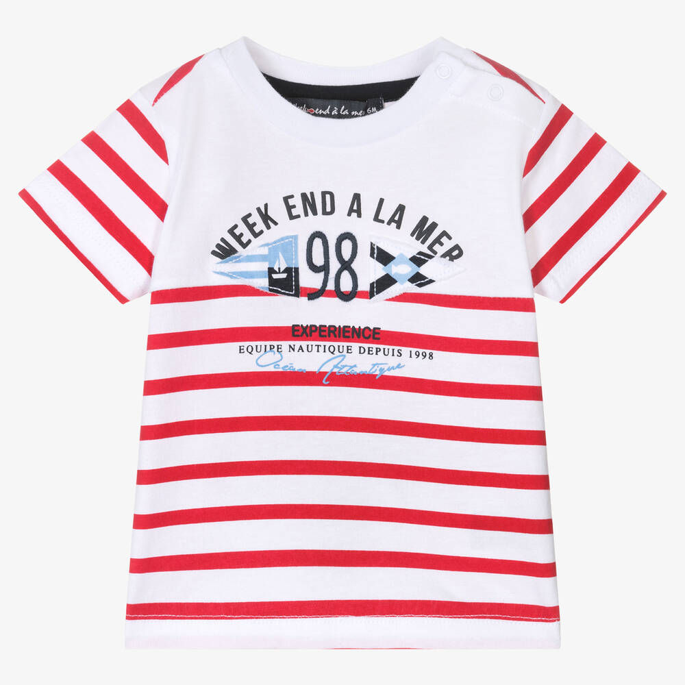 Week-end à la mer - Baby Boys Red & White Striped T-Shirt | Childrensalon