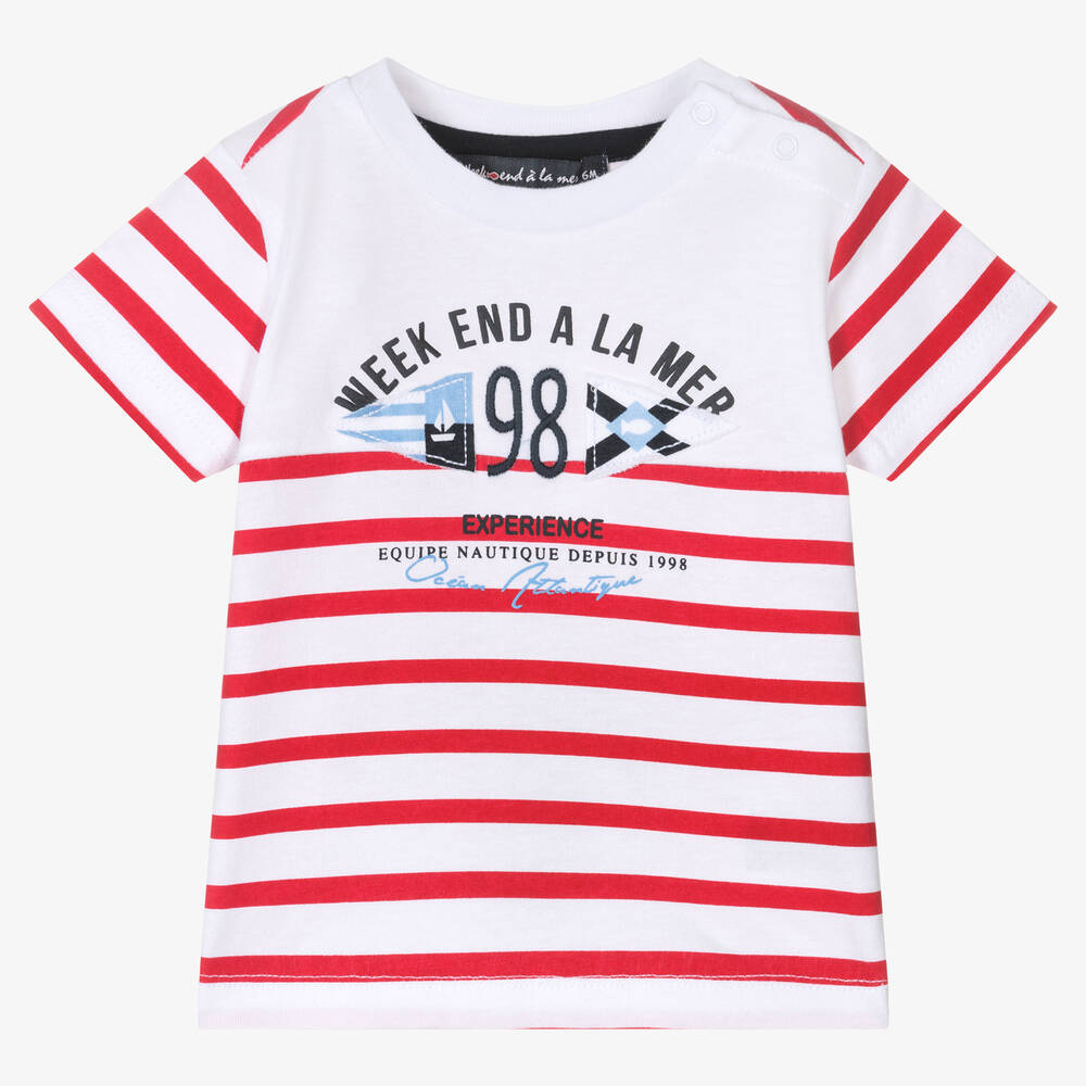 Boy red and white striped shirt best sale
