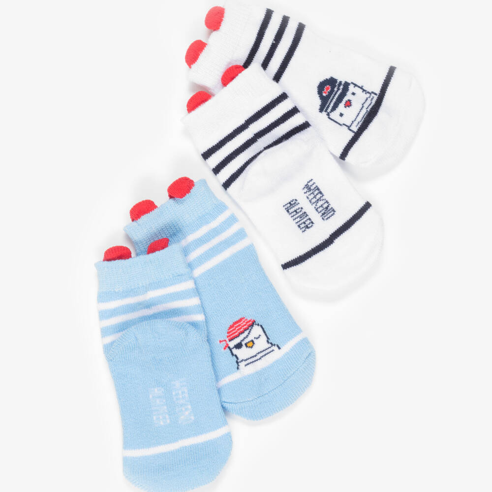 Week-end à la mer-Baby Boys White & Blue Socks (2 Pack) | Childrensalon Outlet