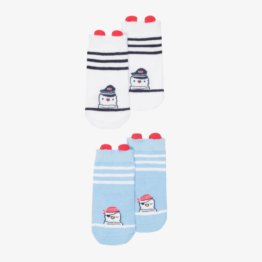 Week-end à la mer-Baby Boys White & Blue Socks (2 Pack) | Childrensalon Outlet