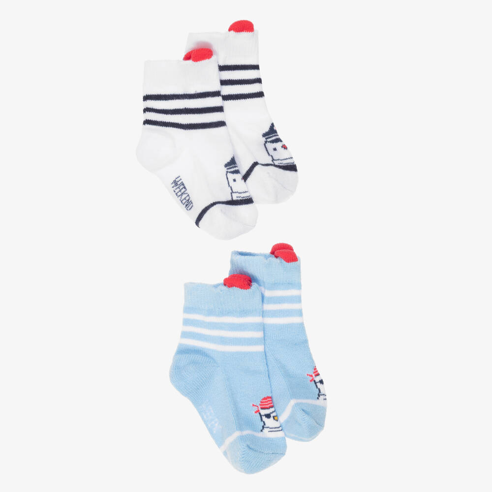 Week-end à la mer-Baby Boys White & Blue Socks (2 Pack) | Childrensalon Outlet