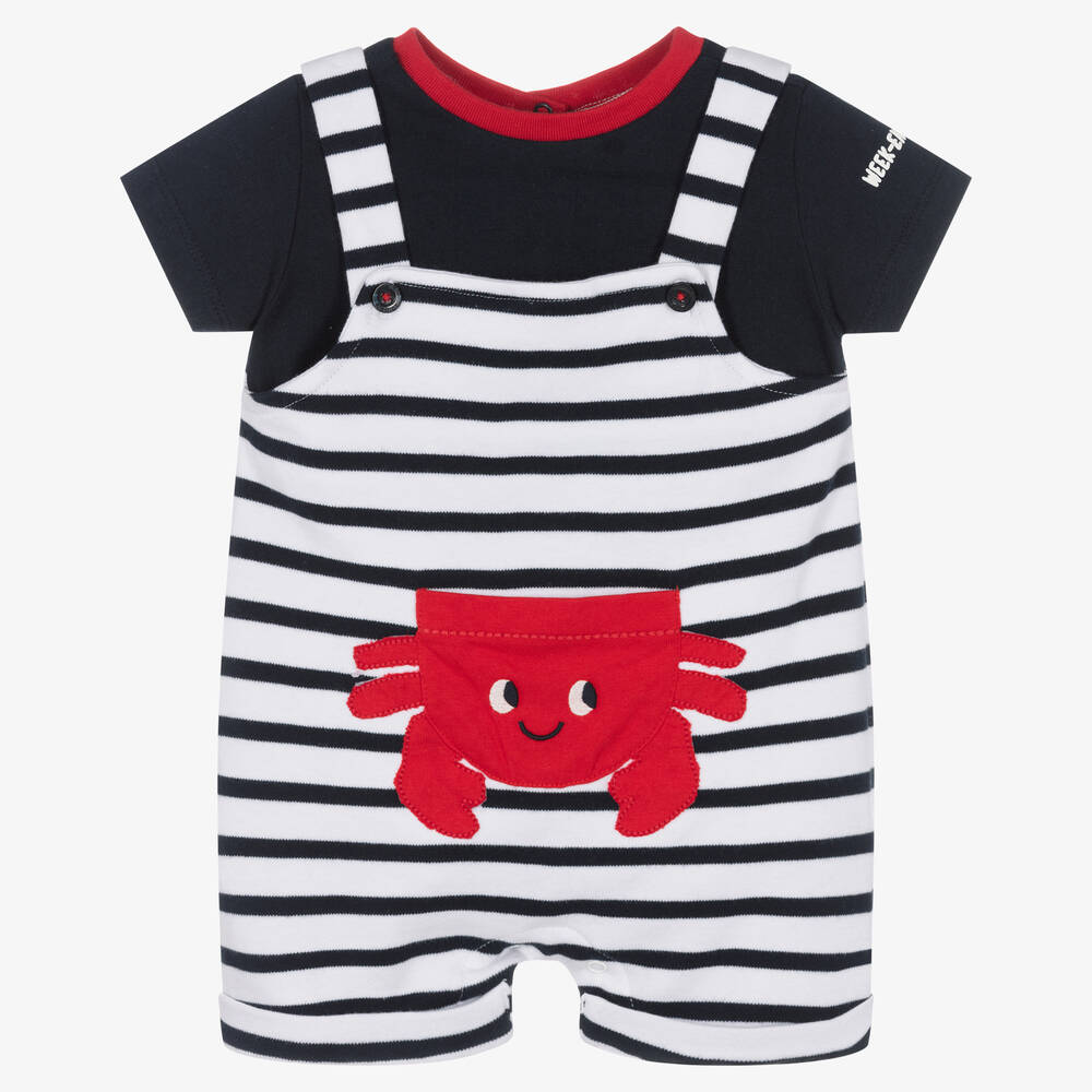 Week-end à la mer-Baby Boys White Breton Stripe Cotton Shortie | Childrensalon Outlet