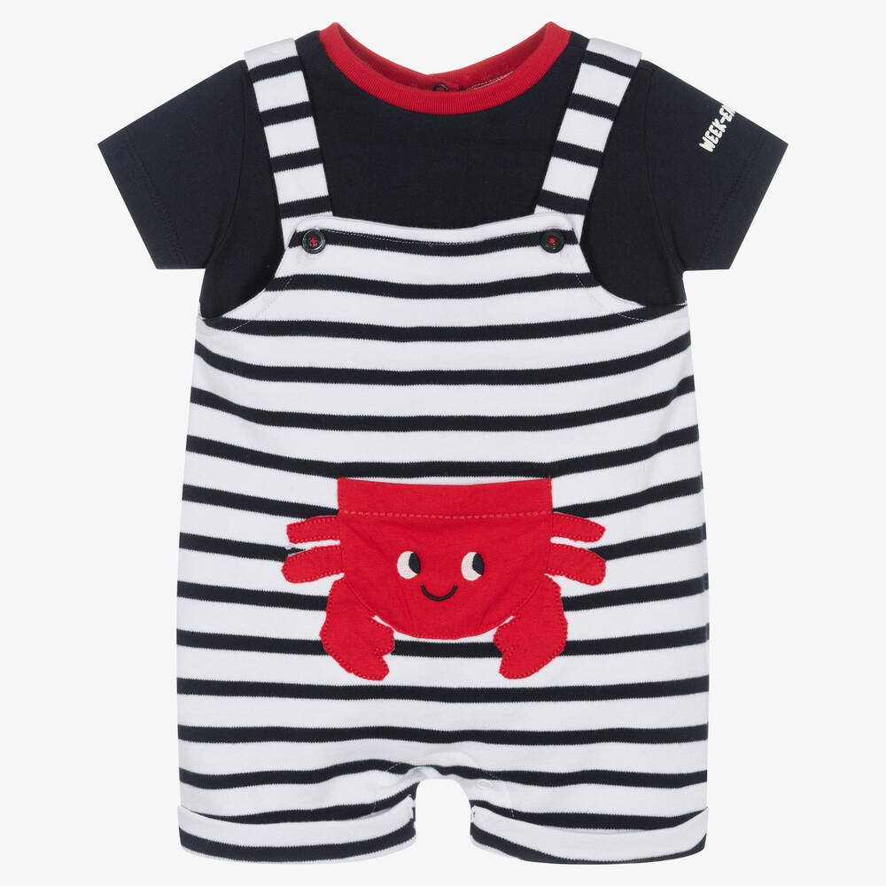 Week-end à la mer - Baby Boys White Breton Stripe Cotton Shortie | Childrensalon