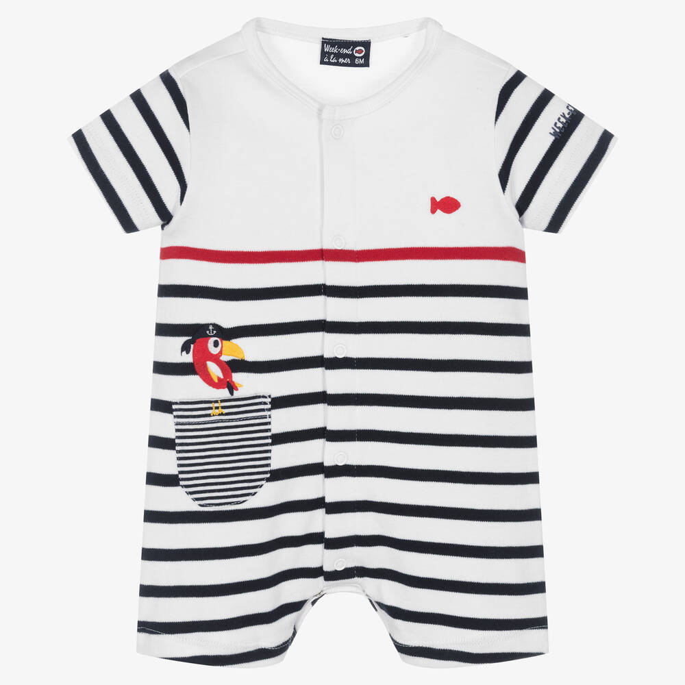 Week-end à la mer - Baby Boys White Breton Stripe Cotton Shortie | Childrensalon