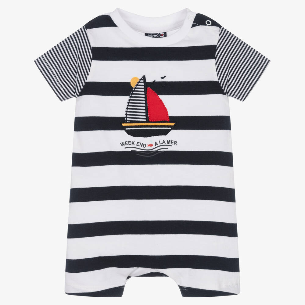 Week-end à la mer - Baby Boys White Breton Stripe Cotton Shortie | Childrensalon