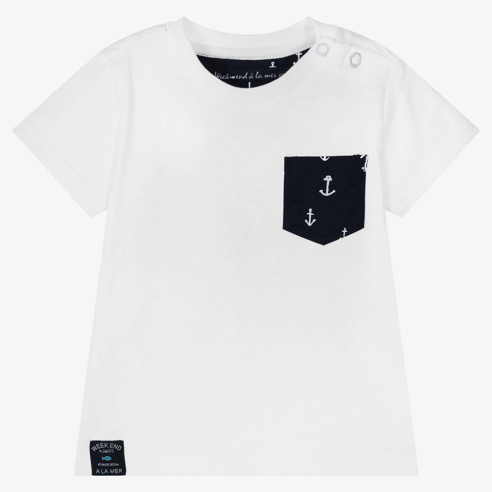 Week-end à la mer - Baby Boys White Cotton '98' T-Shirt | Childrensalon