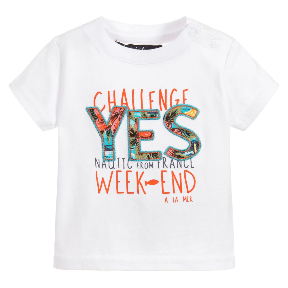 Week-end à la mer - Baby Boys White Cotton T-Shirt | Childrensalon