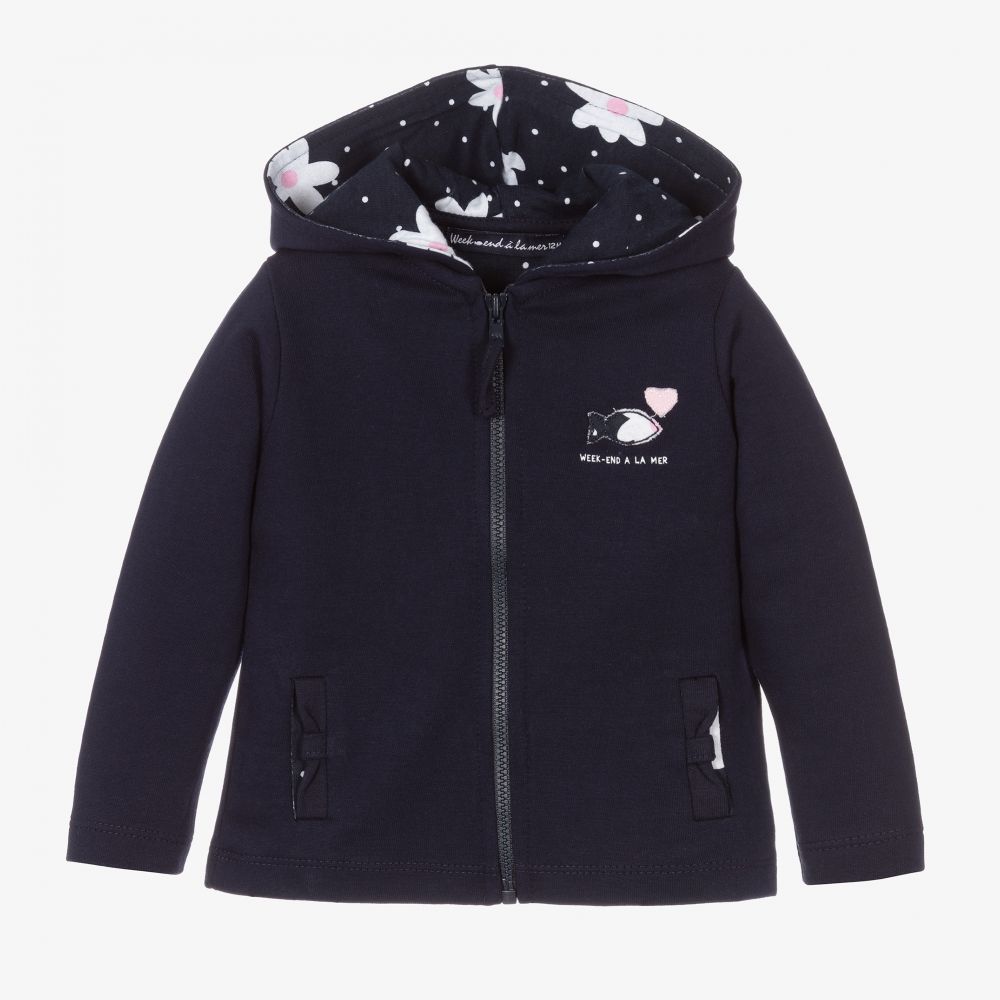 Week-end à la mer - Baby Girls Blue Zip-Up Top | Childrensalon