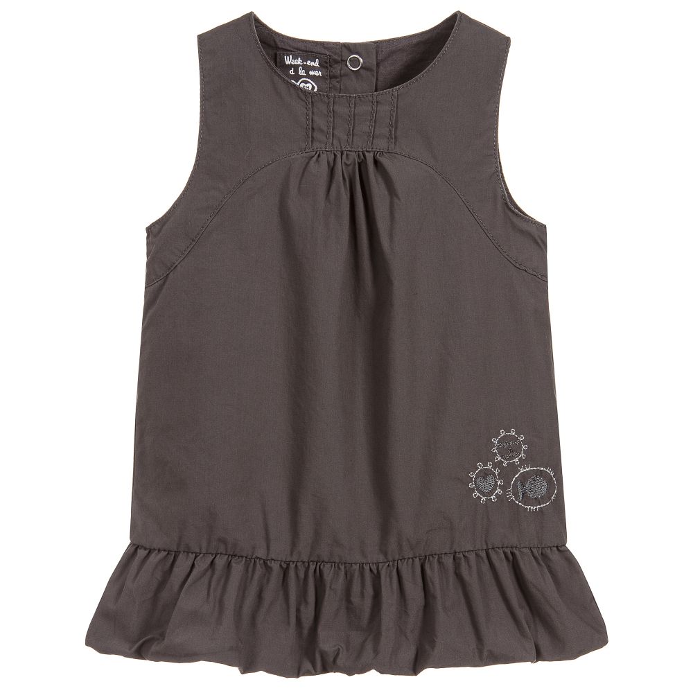 Week-end à la mer-فستان قطن لون رمادي للمولودات | Childrensalon Outlet