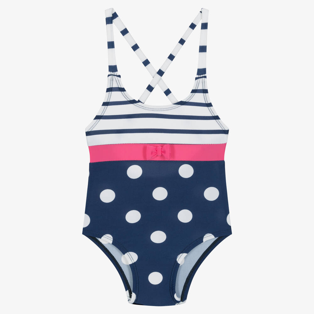Week-end à la mer - Baby Girls Navy Blue Polka Dot Swimsuit | Childrensalon