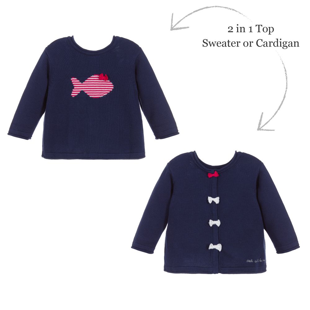 Week-end à la mer-Baby Girls Navy Blue Top | Childrensalon Outlet