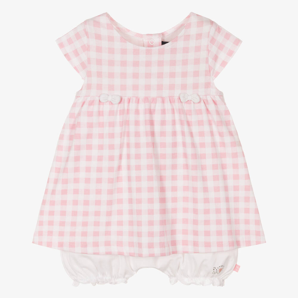 Week-end à la mer - Baby Girls Pink Cotton Gingham Dress  | Childrensalon