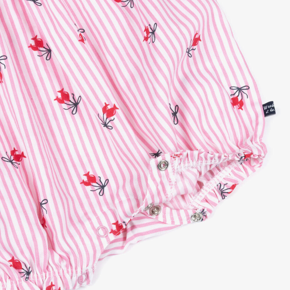 Week-end à la mer-Baby Girls Pink & White Striped Shortie | Childrensalon Outlet