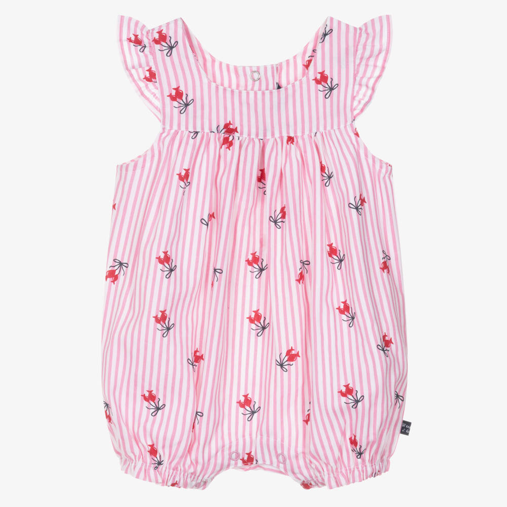 Week-end à la mer-Baby Girls Pink & White Striped Shortie | Childrensalon Outlet