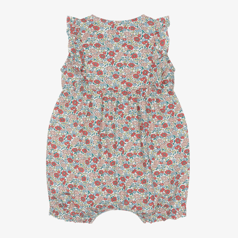 Week-end à la mer-Baby Girls Red Floral Cotton Shortie | Childrensalon Outlet