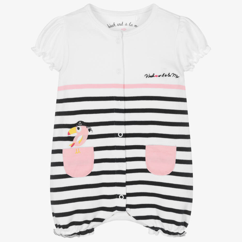Week-end à la mer - Baby Girls White Breton Stripe Cotton Shortie | Childrensalon