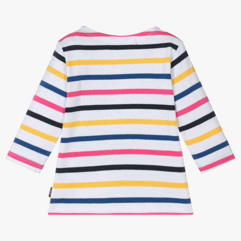 Week-end à la mer-Baby Girls White Colourful Striped Top | Childrensalon Outlet