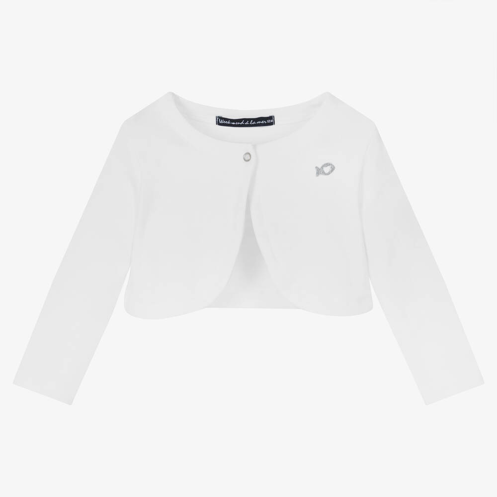 Week-end à la mer - Baby Girls White Cotton Bolero | Childrensalon