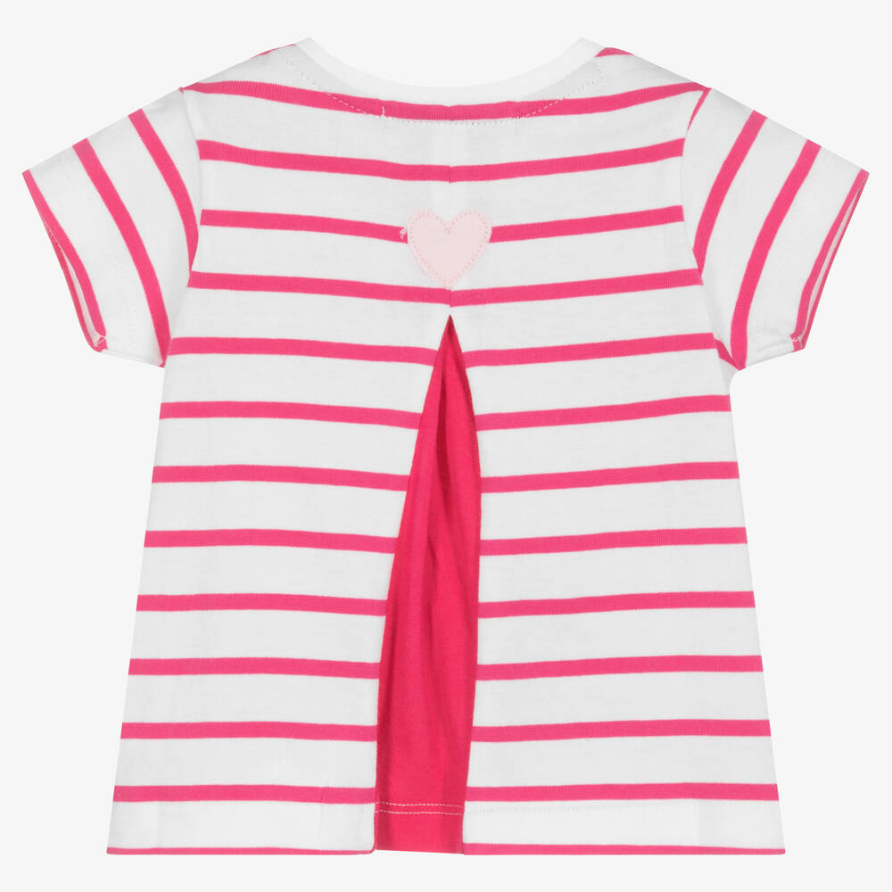 Week-end à la mer-Baby Girls White & Pink Cotton T-Shirt | Childrensalon Outlet