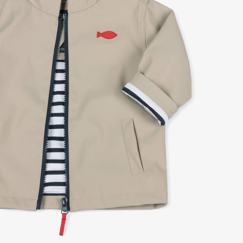Week-end à la mer-Beige Raincoat with Breton Stripe Lining | Childrensalon Outlet
