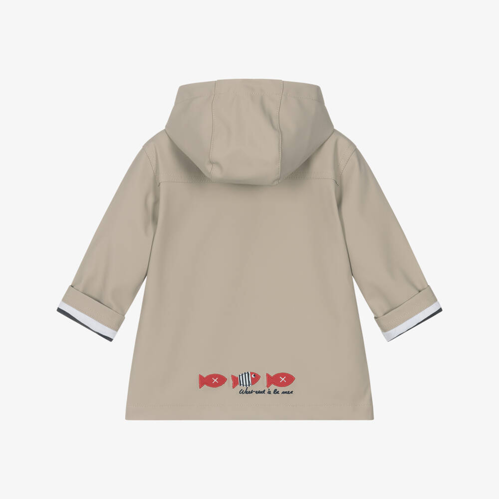 Week-end à la mer-Beige Raincoat with Breton Stripe Lining | Childrensalon Outlet