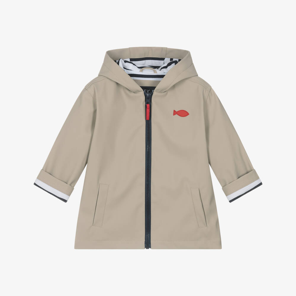 Week-end à la mer-Beige Raincoat with Breton Stripe Lining | Childrensalon Outlet