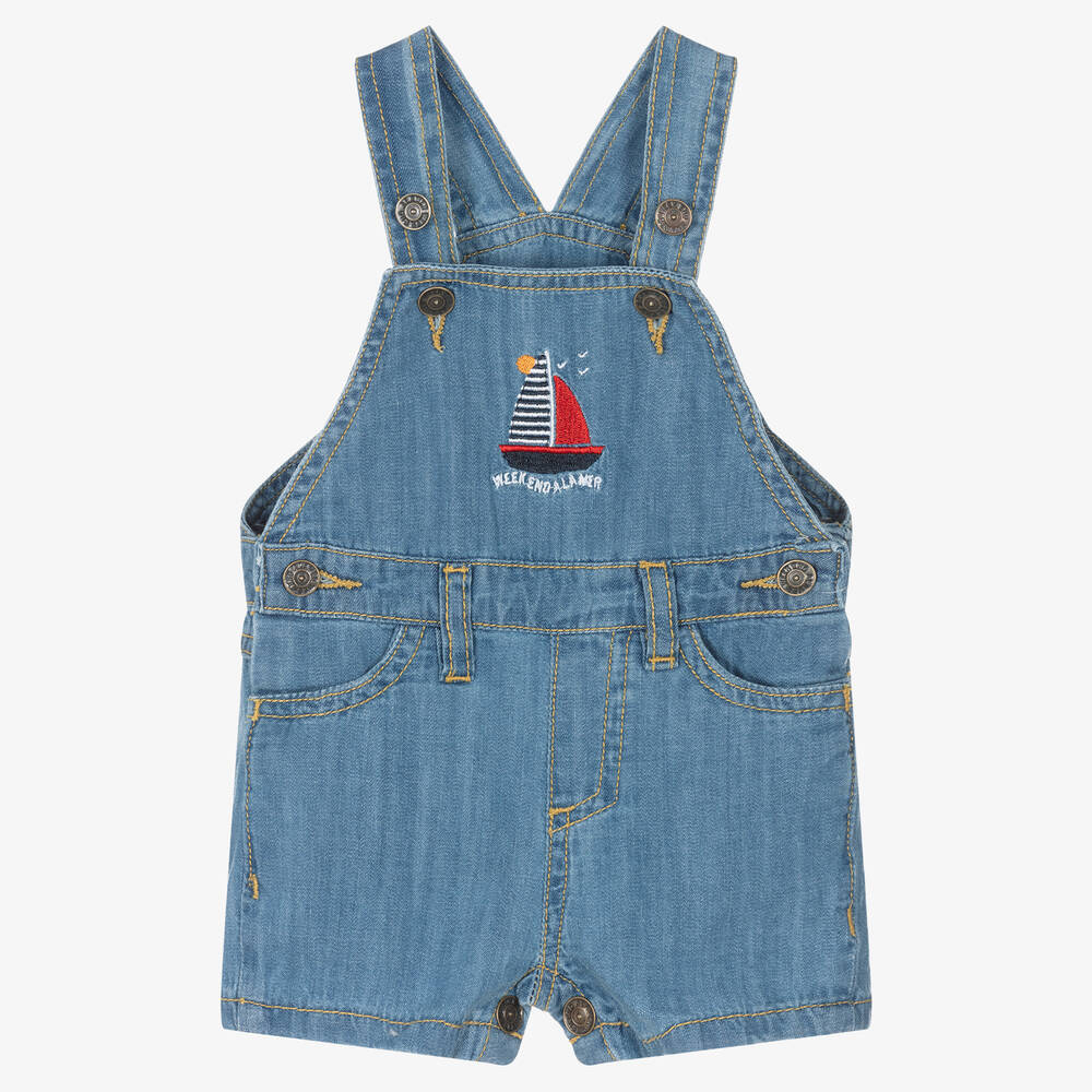 Week-end à la mer-Blue Cotton Denim Baby Dungarees | Childrensalon Outlet