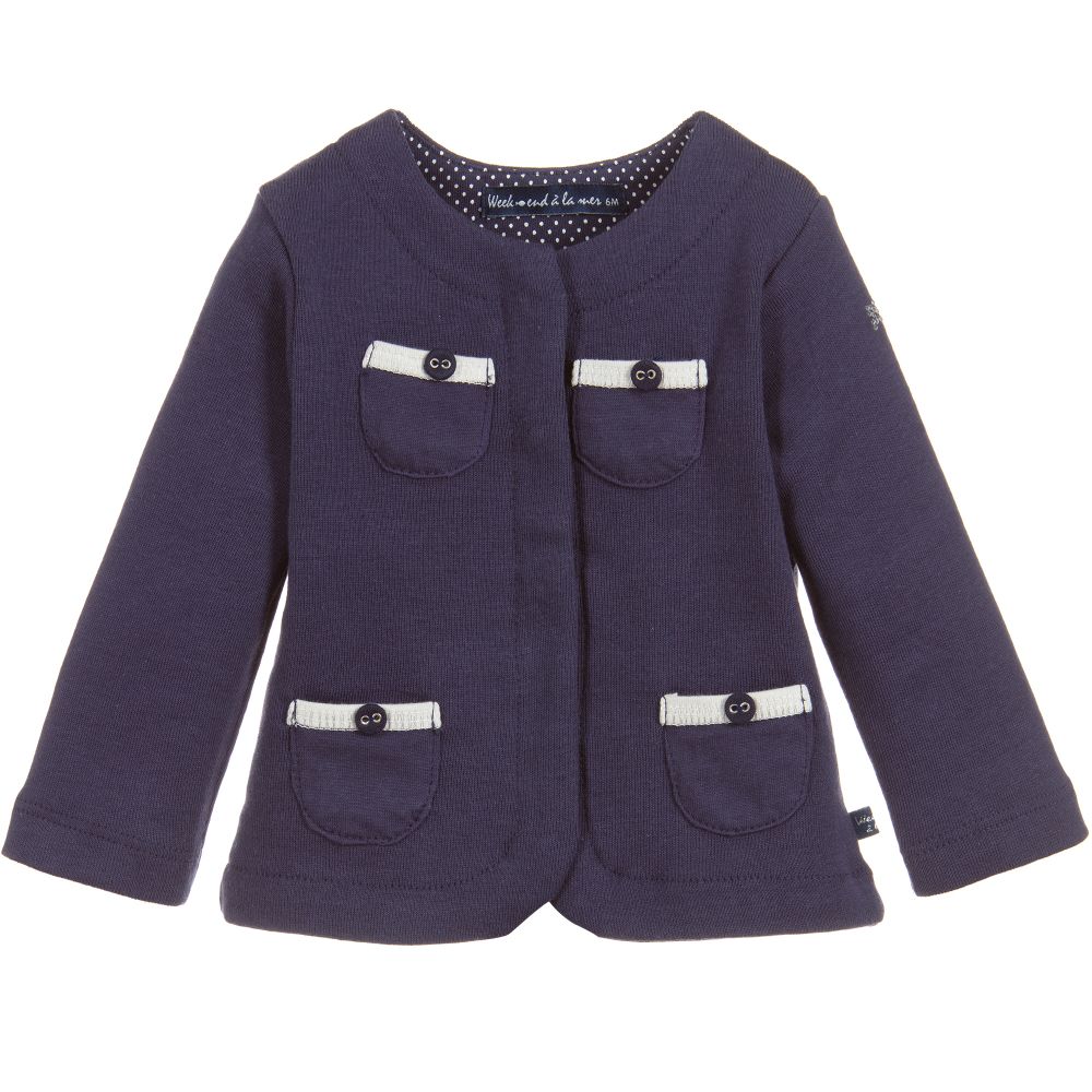 Week-end à la mer-Blue Cotton Jersey Cardigan | Childrensalon Outlet