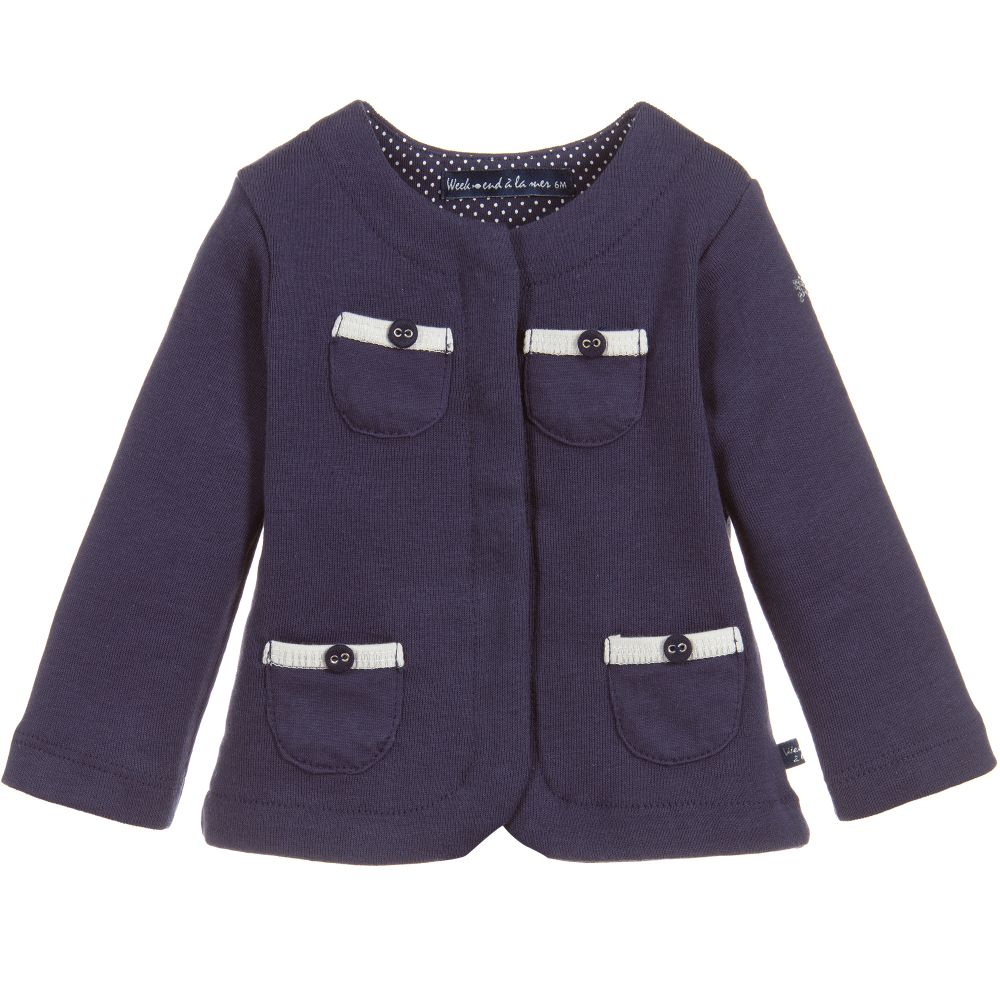 Week-end à la mer - Blue Cotton Jersey Cardigan | Childrensalon