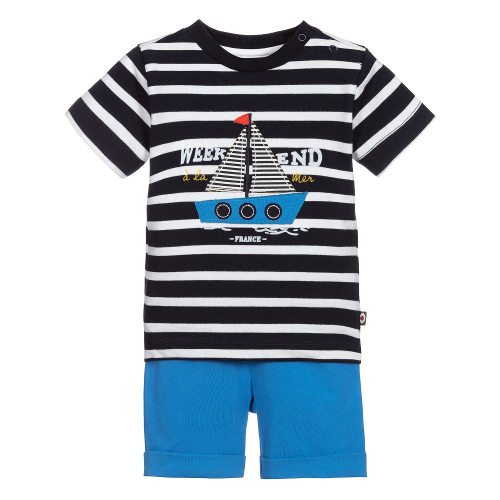 Week-end à la mer - Blaues Set mit Shorts aus Baumwolle | Childrensalon